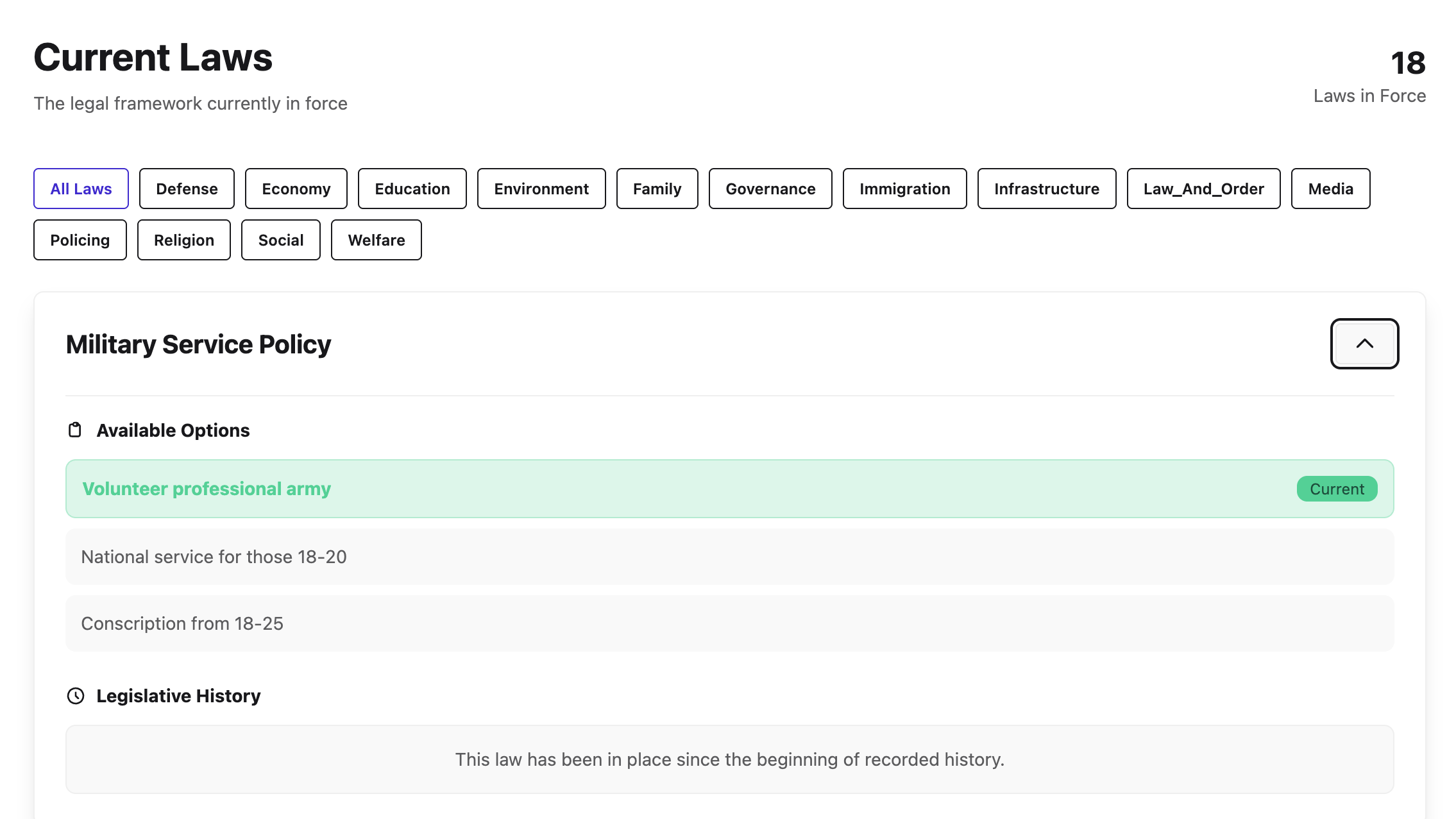 Laws and policy positions
